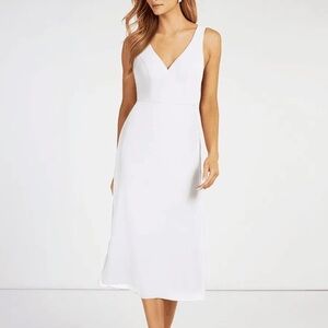 Azazie Yukina A-Line Chiffon Tie Back Midi Wedding Dress Ivory White NWT